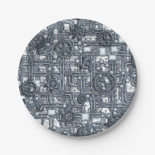 Steampunk Panel - Gears and Pipes - Steel Paper Plate