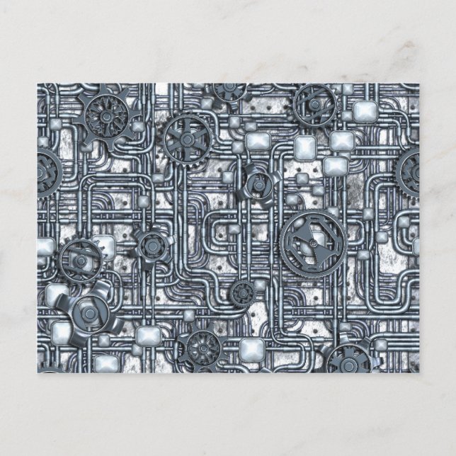 Steampunk Panel - Gears and Pipes - Steel Postcard (Front)