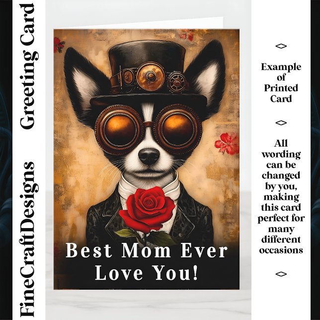 Steampunk Papillon Dog & Red Rose CQ6 Name Mother  Card (Creator Uploaded)