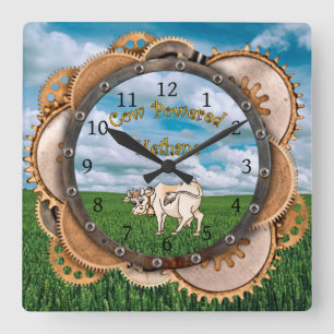 Steampunk ~ Pardon My Methane ~ Cow Powered Square Wall Clock