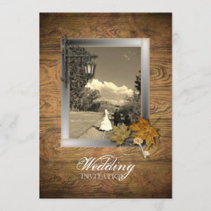Steampunk Paris Fall Leaves Autumn Wedding Invitation