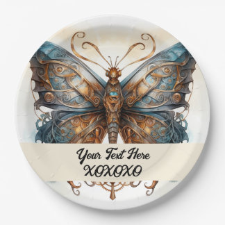 Steampunk party butterfly paper plate