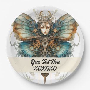 Steampunk party butterfly paper plate