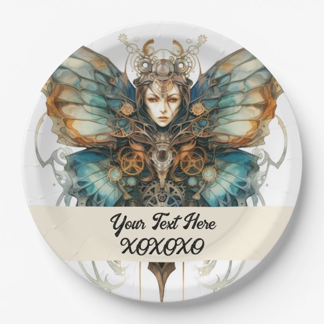 Steampunk party butterfly paper plate (Front)