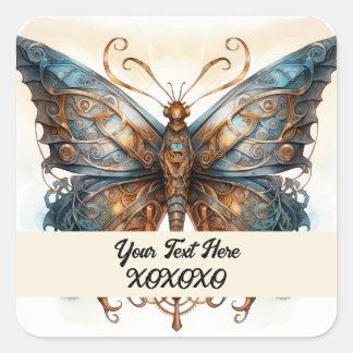 Steampunk party butterfly square sticker