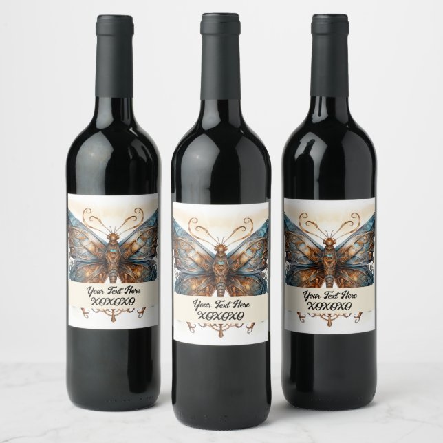 Steampunk party butterfly wine label (Bottles)