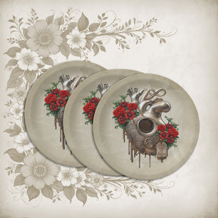 Steampunk Passion, the mechanical Heart of Love. Paper Plate