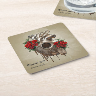 Steampunk Passion, the mechanical Heart of Love. Square Paper Coaster