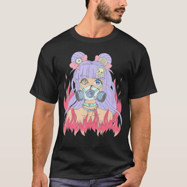 Steampunk Pastel Goth Yami Kawaii Anime Girl Creep T-Shirt (Front)