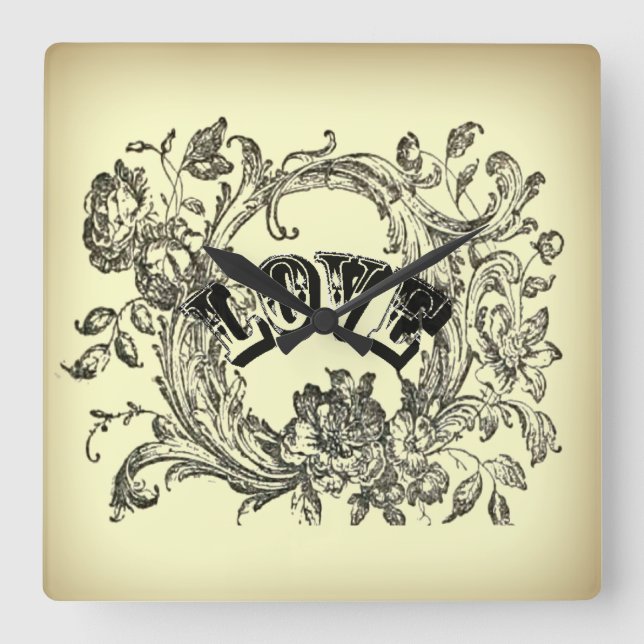 steampunk pastel yellow flourish swirls victorian square wall clock (Front)