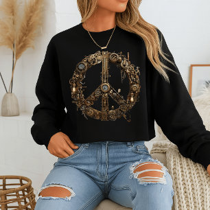 Steampunk Peace Sign Sweatshirt Industrial Gear