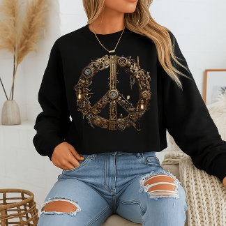 Steampunk Peace Sign Sweatshirt | Industrial Gear