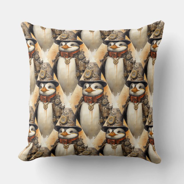 Steampunk Penguin 1 Pattern Cushion (Front)
