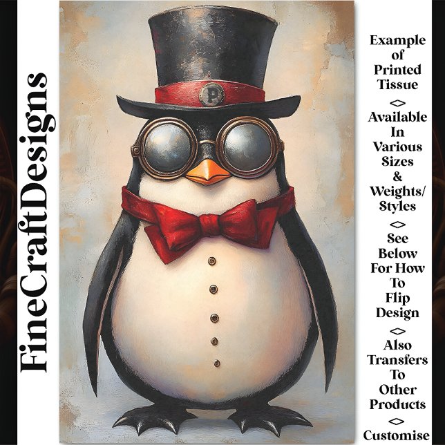 Steampunk Penguin Custom Initial BA1 Decoupage Tissue Paper (Creator Uploaded)