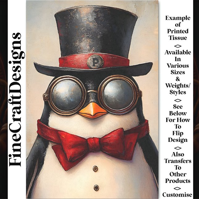 Steampunk Penguin Custom Initial BA2 Decoupage Tissue Paper (Creator Uploaded)