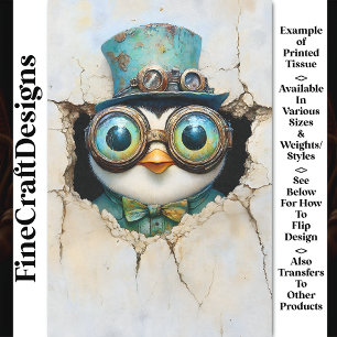 Steampunk Penguin Peeking Thru Hole AZ8 Decoupage Tissue Paper