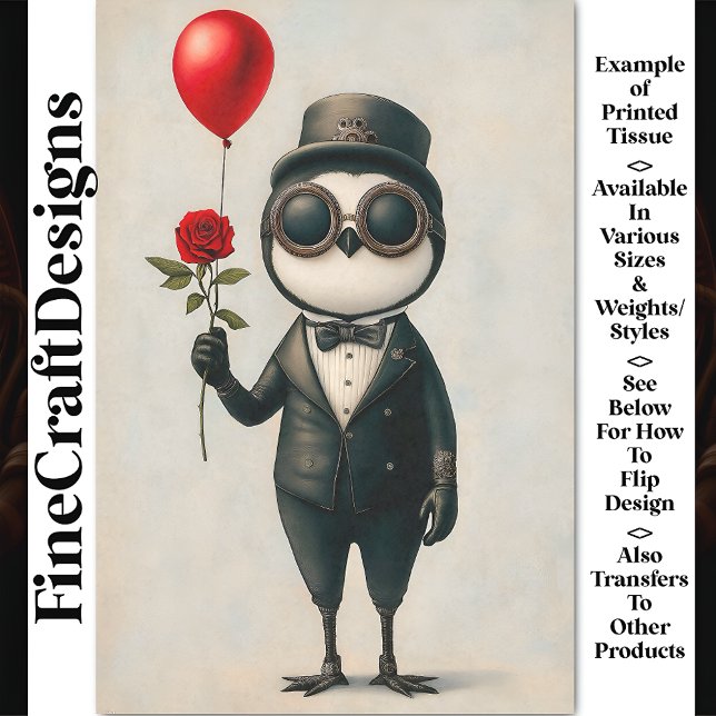Steampunk Penguin, Red Rose, Balloon AJ1 Decoupage Tissue Paper (Creator Uploaded)