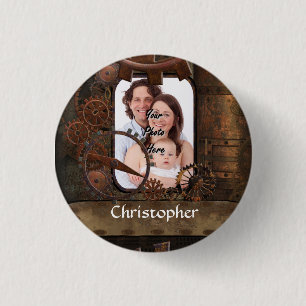 Steampunk photo background 3 cm round badge