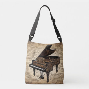 Steampunk piano on hand written parchement crossbody bag