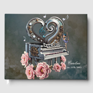 Steampunk piano with heart guest book