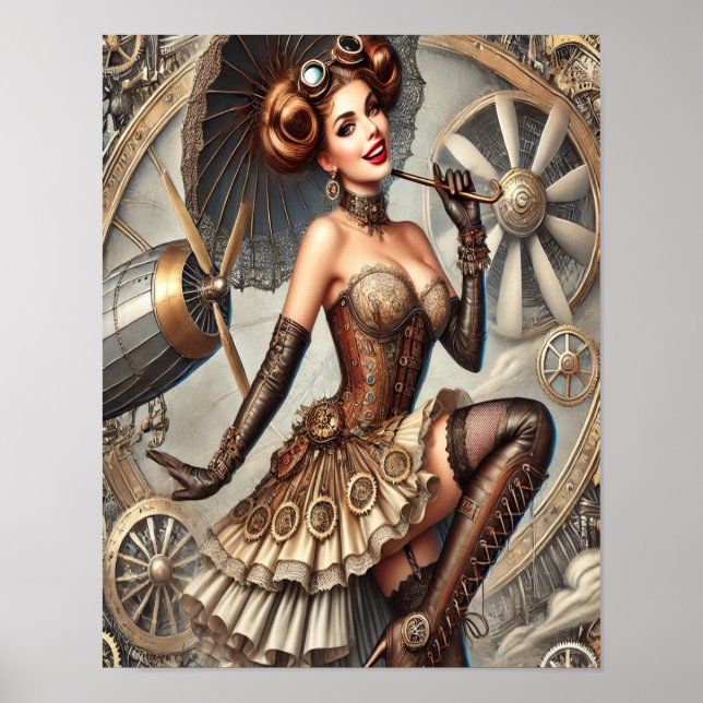 Steampunk Pin-Up Poster 3, Glamour & Vintage (Front)