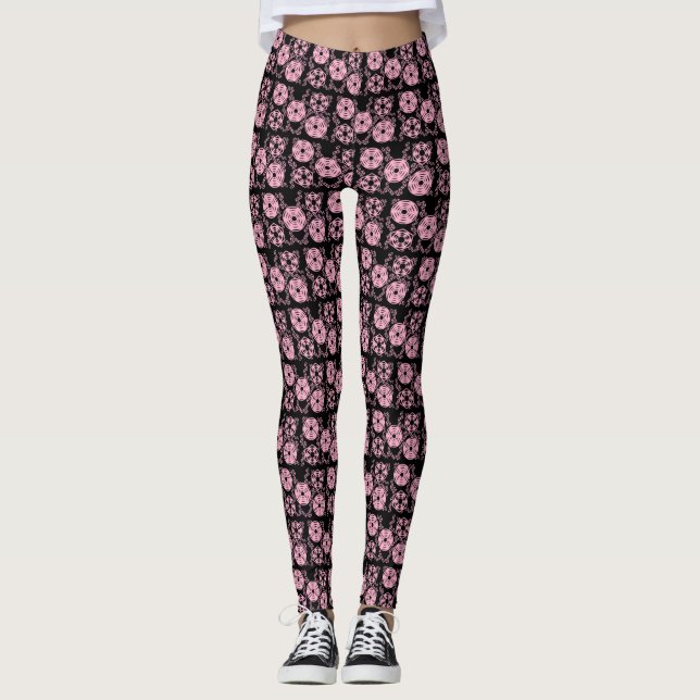 Steampunk Pink/Black Gears Chains Industrial Chic Leggings (Front)
