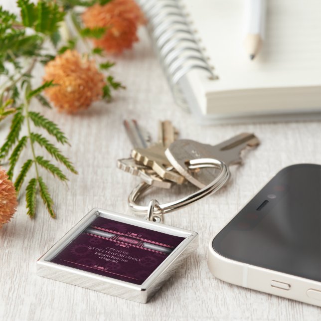 Steampunk, pink heart with Monogram nameplate Key Ring (Side)