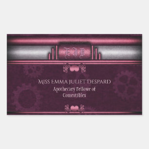 Steampunk, pink heart with Monogram nameplate Rectangular Sticker