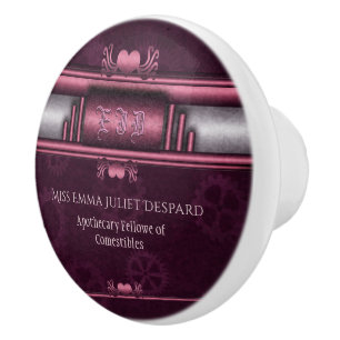 Steampunk, pink hearts on gears with Monogram Ceramic Knob