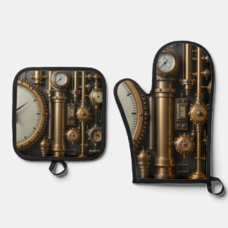 Steampunk Pipes and Gauges  Oven Mitt & Pot Holder Set