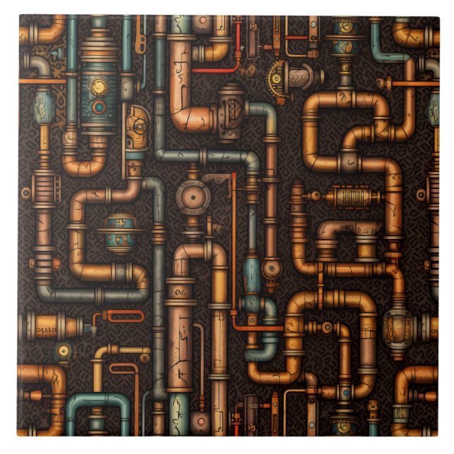 Steampunk pipes ceramic tile (Front)