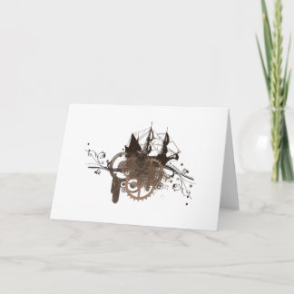 Steampunk pirate ship card