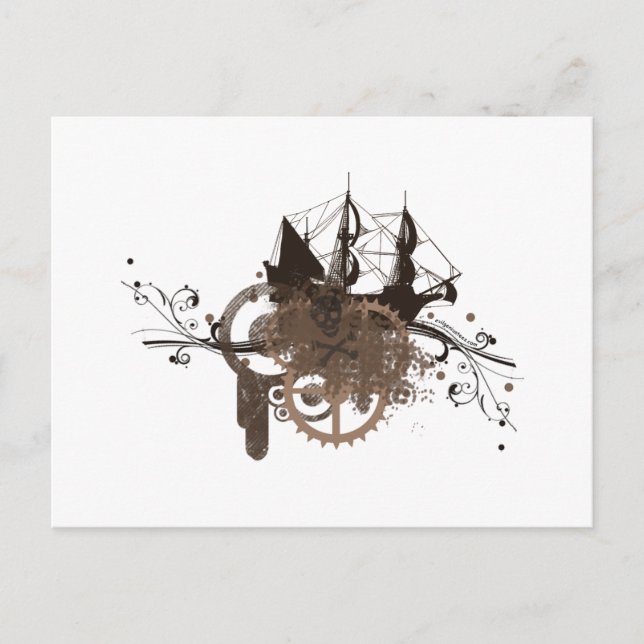 Steampunk pirate ship postcard (Front)