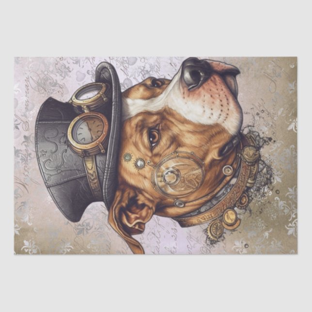 Steampunk Pitbull Dog Tissue Paper (Front)
