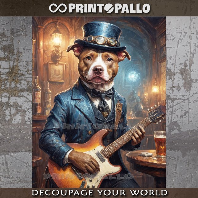 Steampunk Pitbull playing guitar in pub -  Tissue Paper (Creator Uploaded)