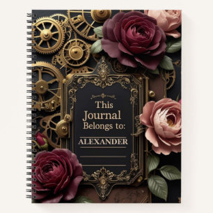 Steampunk Plum Roses & Gears  Notebook