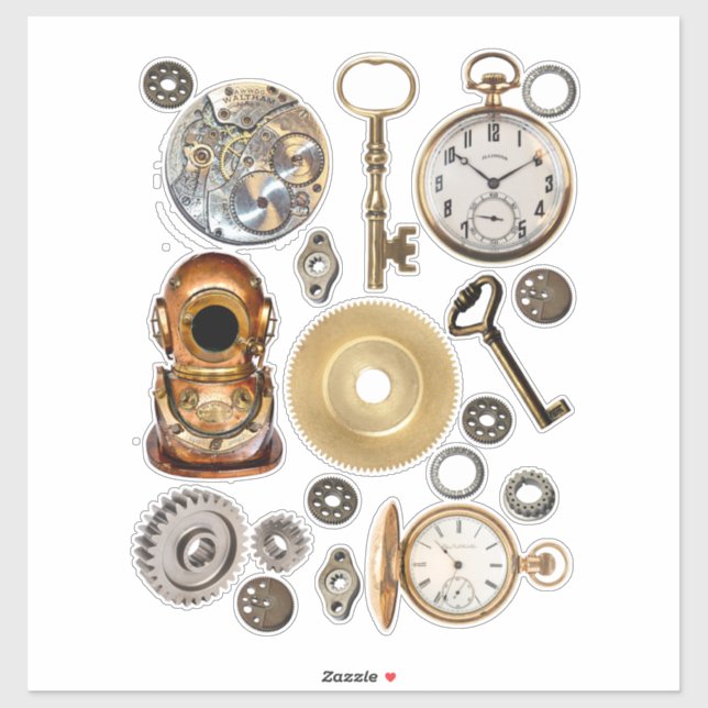 Steampunk Pocket watch Gears Skeleton Keys collage (Sheet)