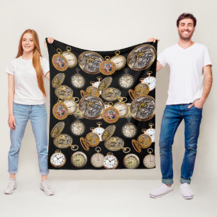 Steampunk Pocket Watches Time Objects Collage Fleece Blanket
