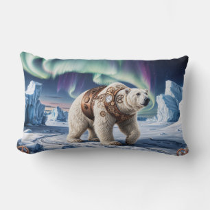 Steampunk Polar Bear and Aurora Art Lumbar Cushion