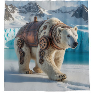 Steampunk Polar Bear Warrior Shower Curtain