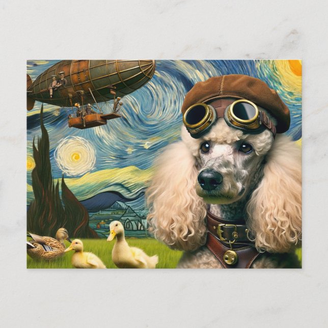 Steampunk Poodle and Ducks Postcard (Front)