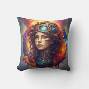 Steampunk portrait of a girl cushion