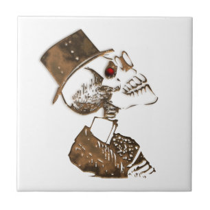 Steampunk Preacher Skeleton Ceramic Tile