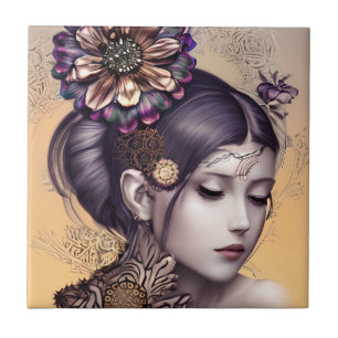 Steampunk Princess with a Copper Coloured Flower Ceramic Tile