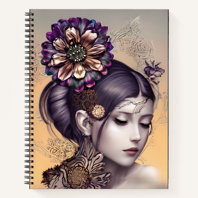 Steampunk Princess with a Copper Coloured Flower Notebook (Front)
