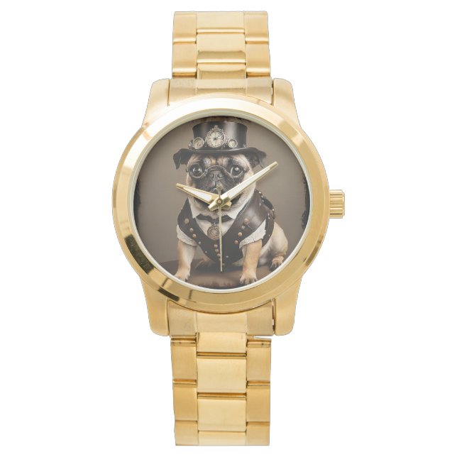 Steampunk Pug Artistic Portrait Watch (Front)