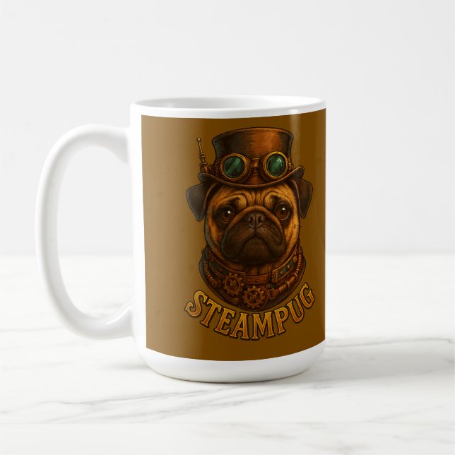 Steampunk Pug Retro vintage design "Steampug" Coffee Mug (Left)
