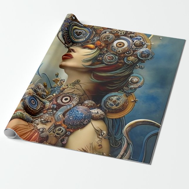 Steampunk Queen Art Wrapping Paper (Unrolled)