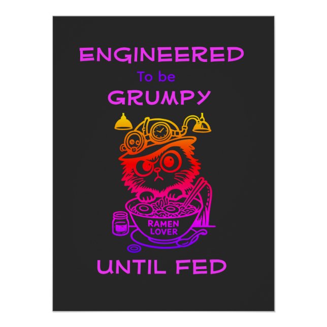 Steampunk Ramen Cat Funny Anime Gaming Poster (Front)