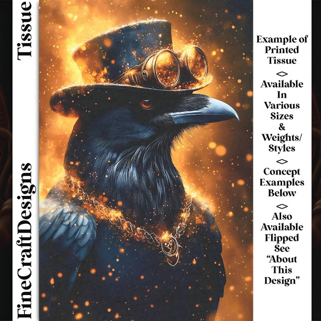 Steampunk Raven Crow, Fire Embers DF4R Decoupage Tissue Paper (Creator Uploaded)